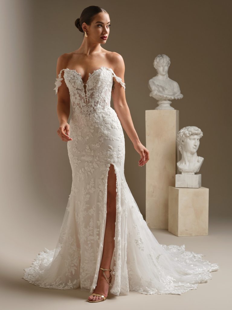 soterro midgley west beaded v neck lacefit and flare wedding dress
