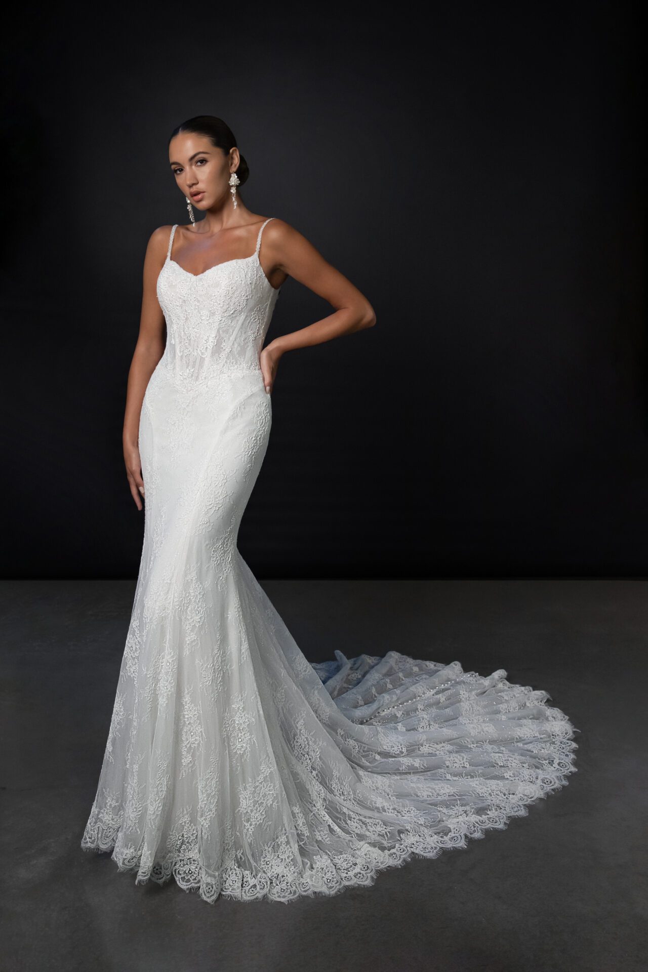 martina liana 1964 lace glitter tulle fit and flare wedding dress