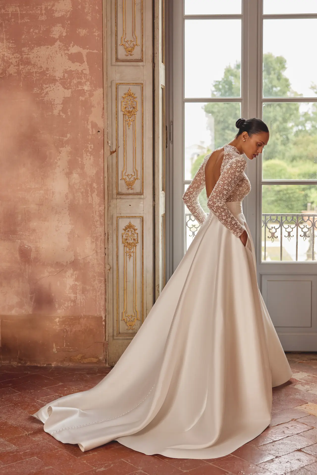 justin alexander kira high neckline beaded bodice a-line wedding dress