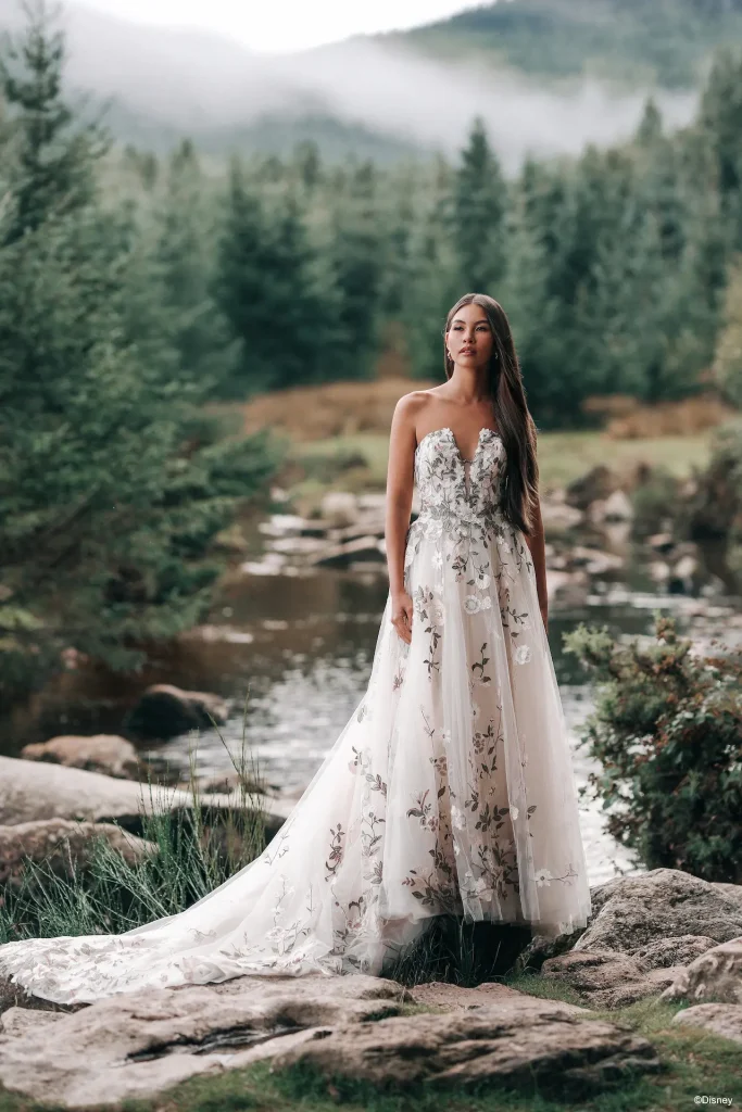 The 2026 Disney Fairy Tale Weddings Collection Pocahontas Inspired Allure P455 Floral A Line Princess Wedding Dress