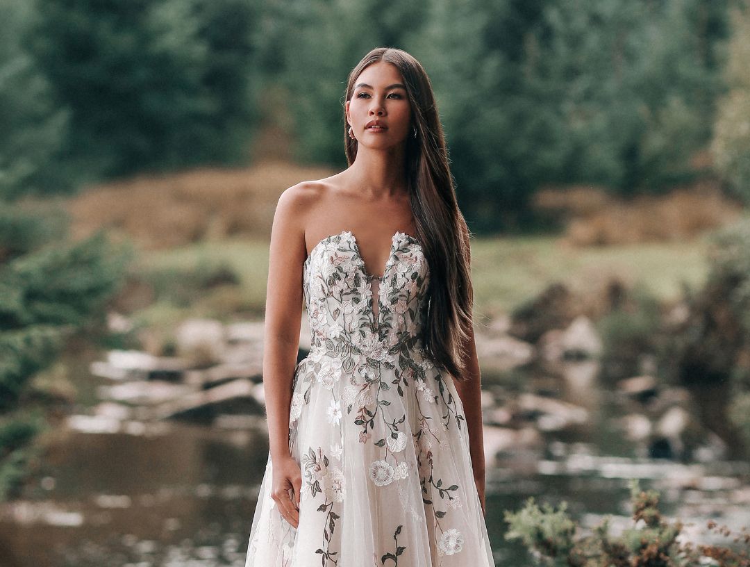 The 2026 Disney Fairy Tale Weddings Collection Pocahontas Inspired Allure P455 Floral A Line Princess Wedding Dress