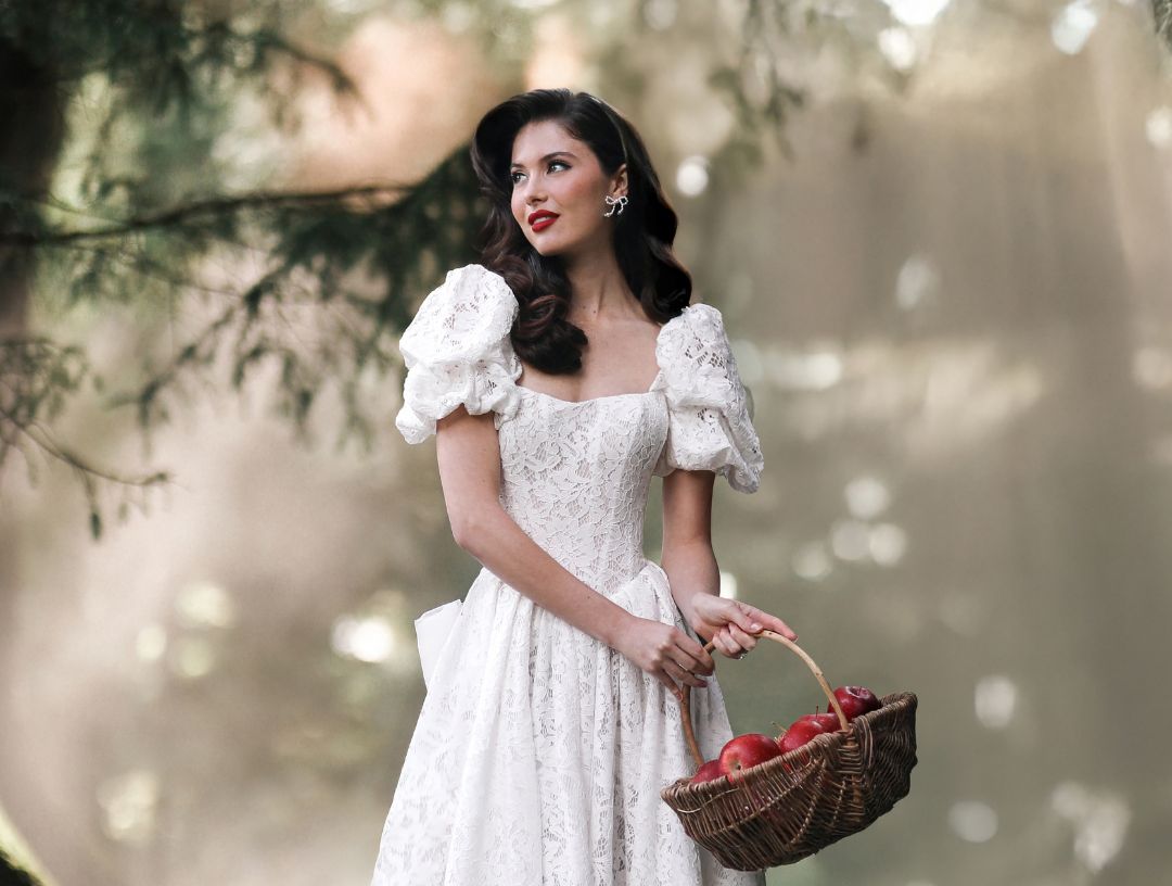 The 2026 Disney Fairy Tale Weddings Collection Snow White Inspired Allure D467 All Over Lace Basque Waist Ballgown Princess Wedding Dress