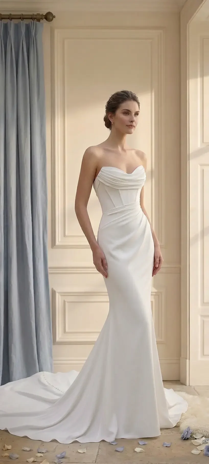 Sophie-James-Davis-in-stock-wedding-dress-simple-corset-strapless-fitted