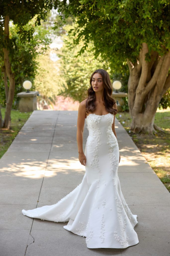 essense of australia D4257 sheer lace cat high mock neckline wedding dress