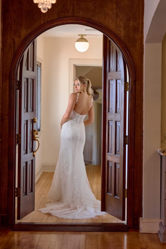 essense of australia D4437 lace fit and flare basque waist wedding dress