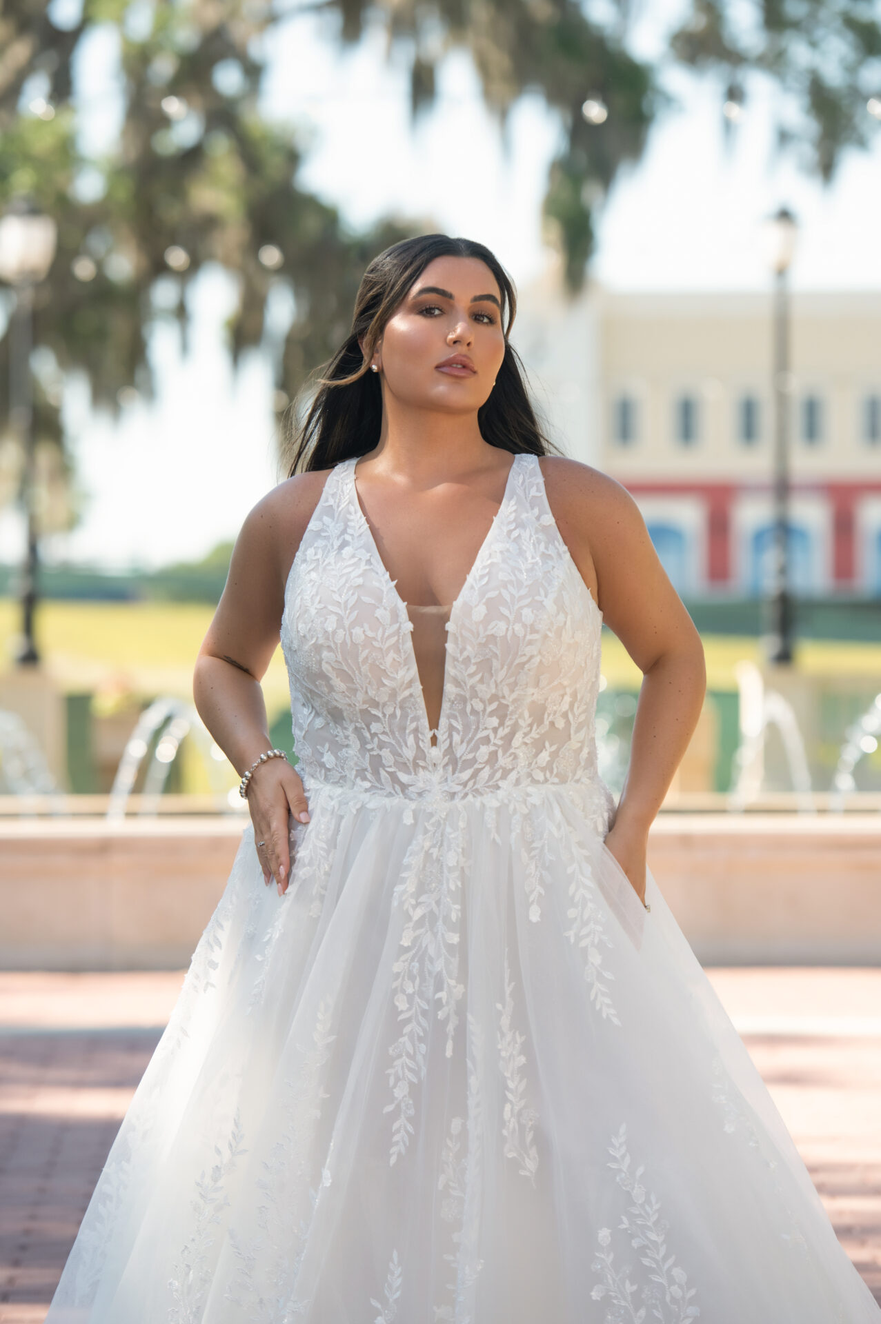 Essense of Australia D4007 Ethereal Lace Organza A Line Wedding Dress Denver Colorado at The Bridal Collection