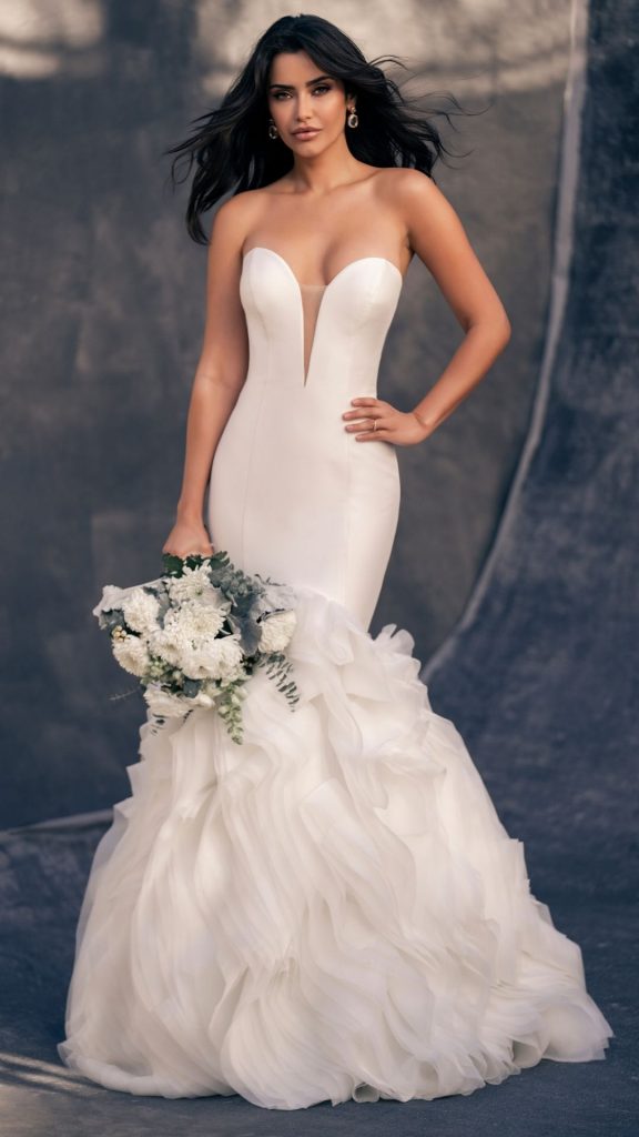 Allure Couture C280 mermaid strapless wedding dress plunge neckline organza