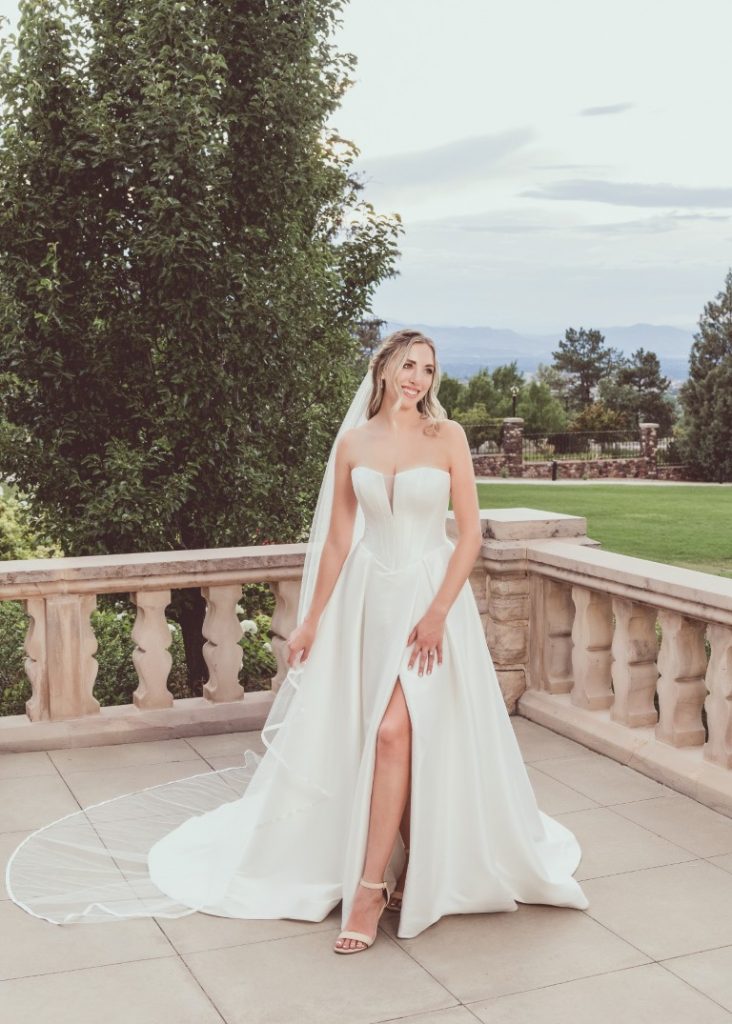 Kathryn Elizabeth Camryn Basque Waist A-line Wedding Dress With Leg Slit