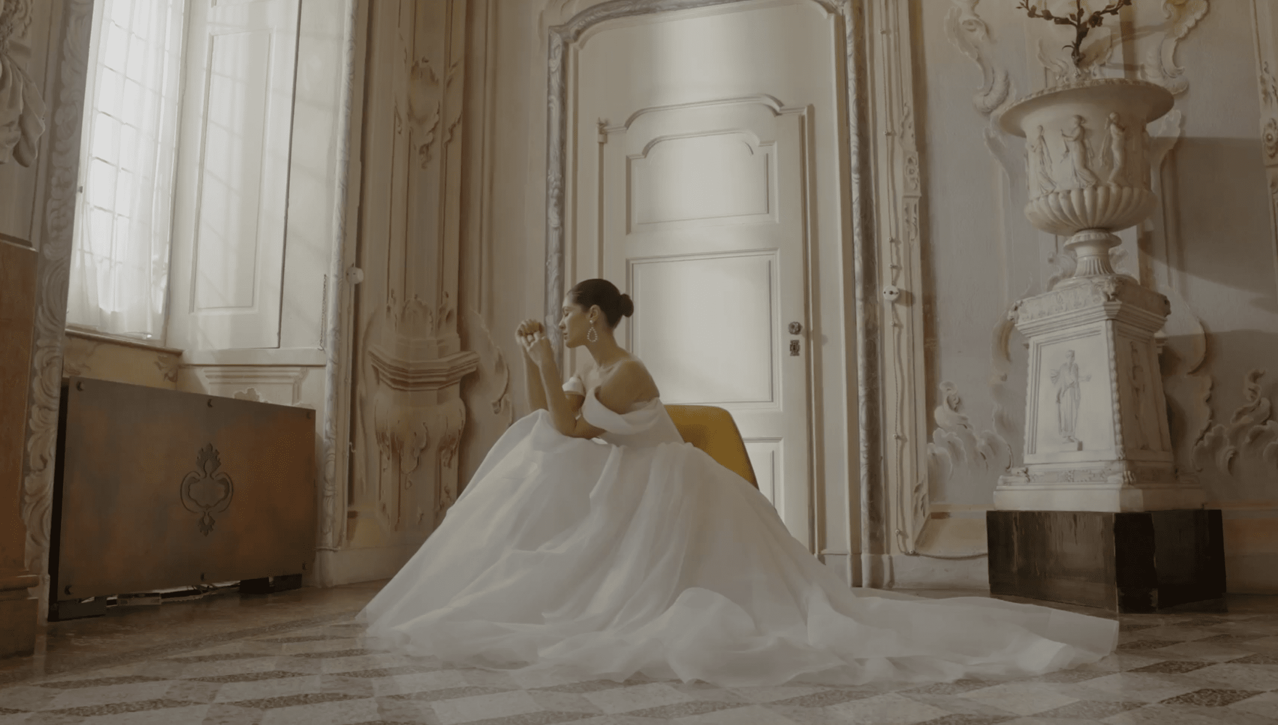 Justin Alexander Organza Lyla Ball Gown with Ruffled Skirt and Satin Sweetheart Bodice