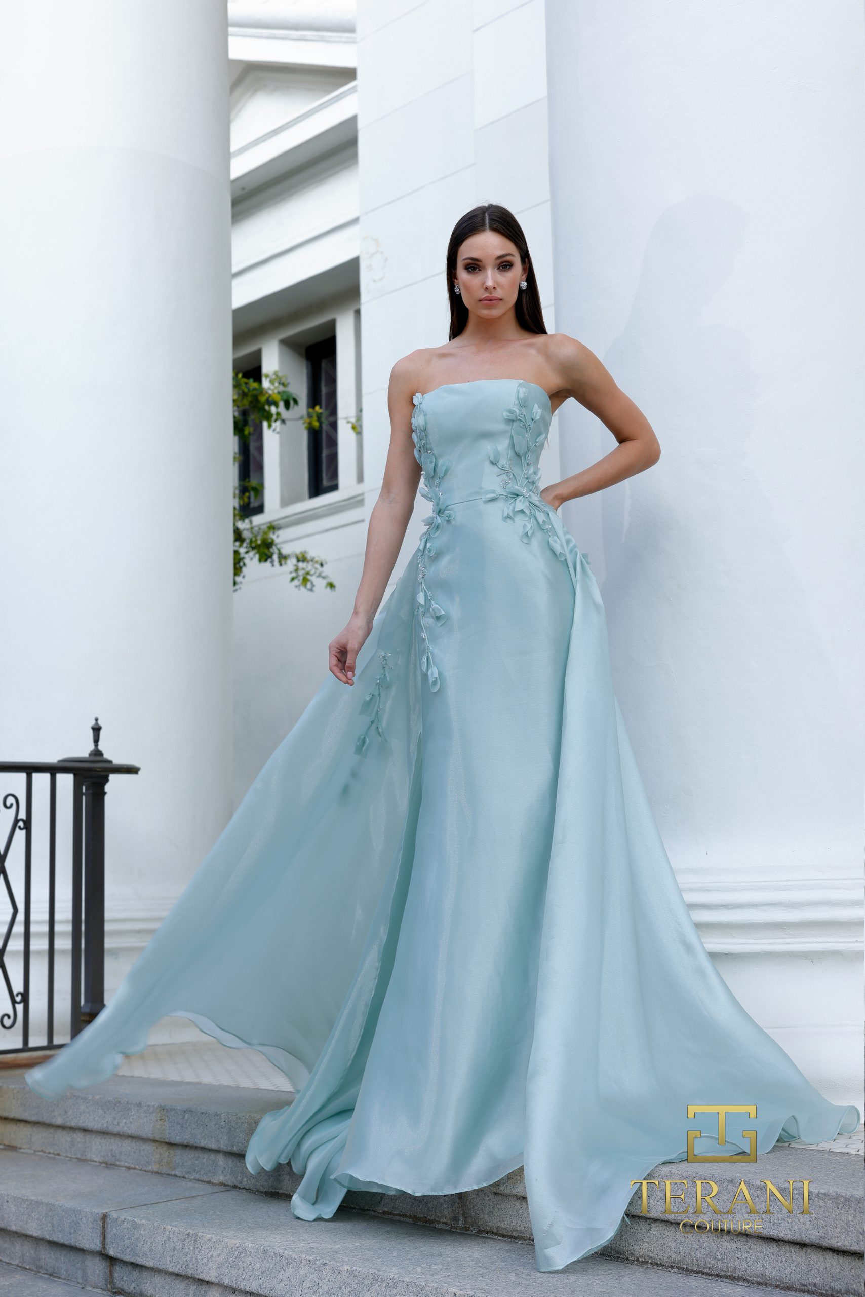 261E6195 Terani Couture Light Blue Strapless Mother of the Bride Dress