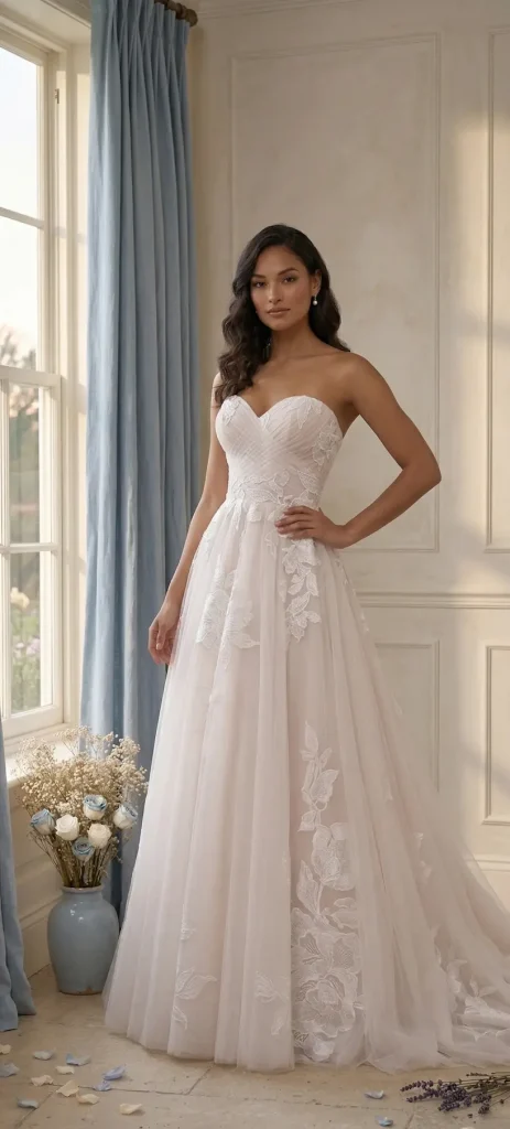 Sophie James Blake Strapless sweetheart tulle wedding dress lace in stock