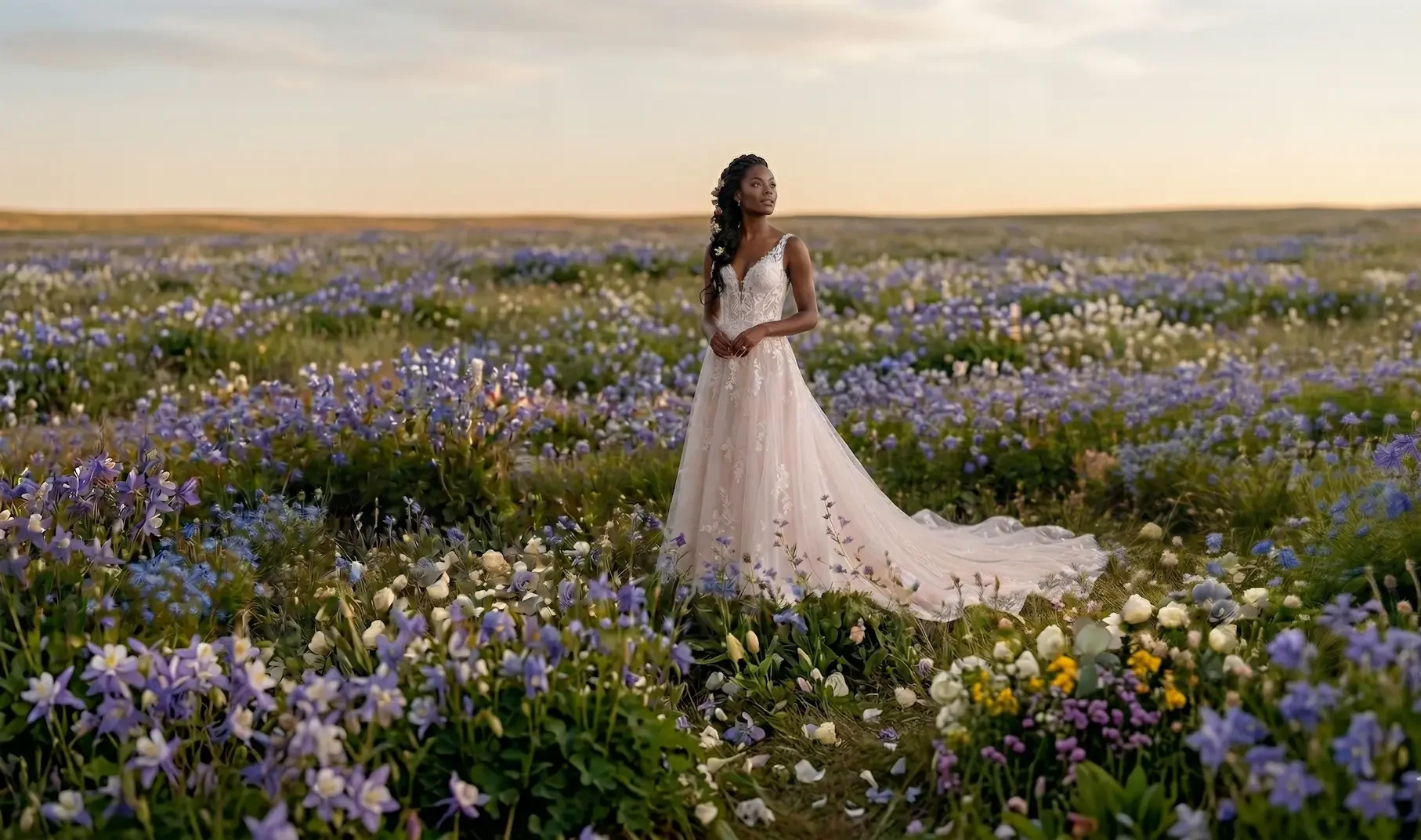 Sophie-James-August-Aline-wedding-dress-in-stock-lace-straps-plunge-neck-tulle
