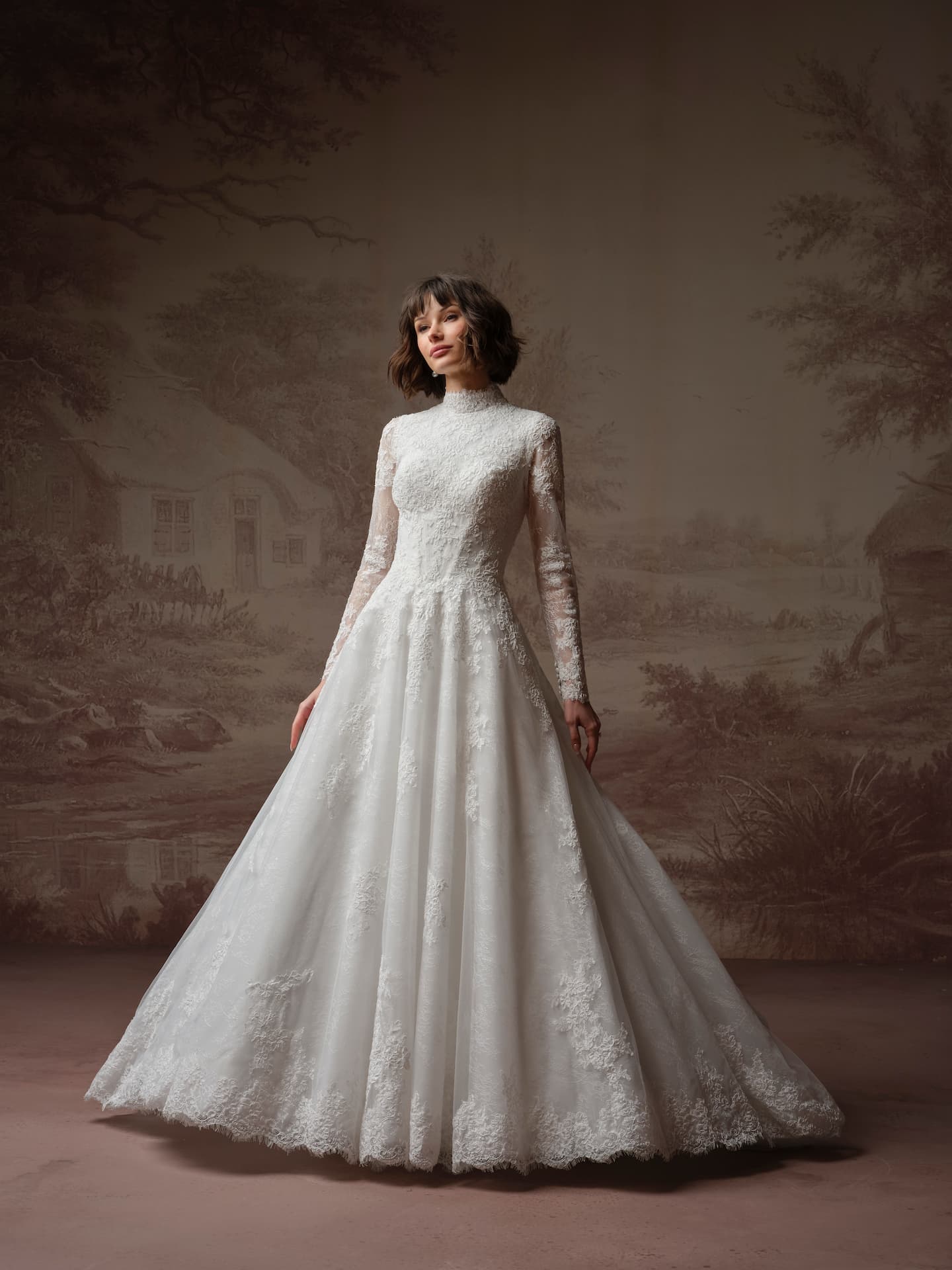 Maggie Sottero Dominique Ornate corded lace high neck sequin tulle wedding dress