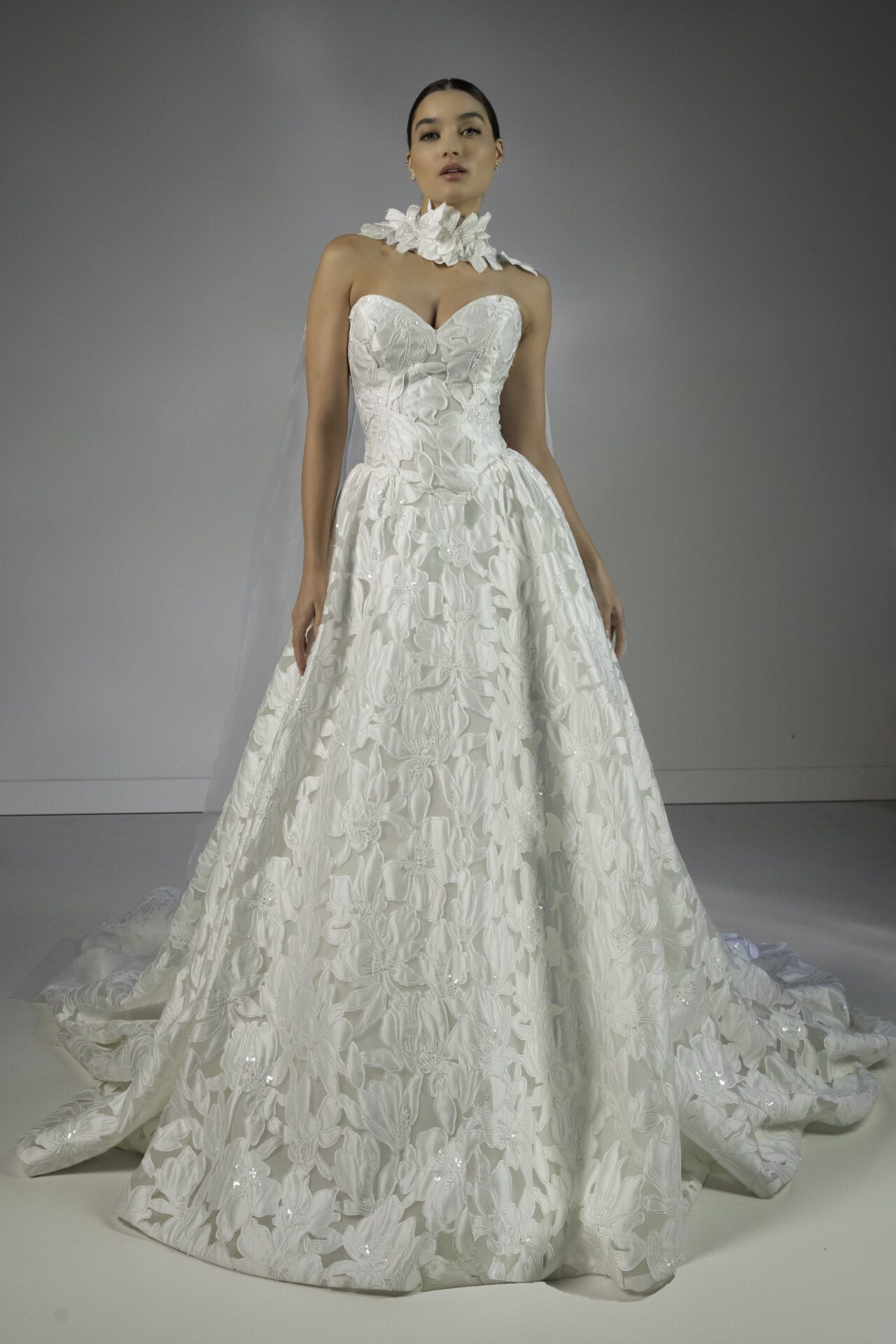 Martina Liana Luxe lace and organza a-line wedding dress with shawl